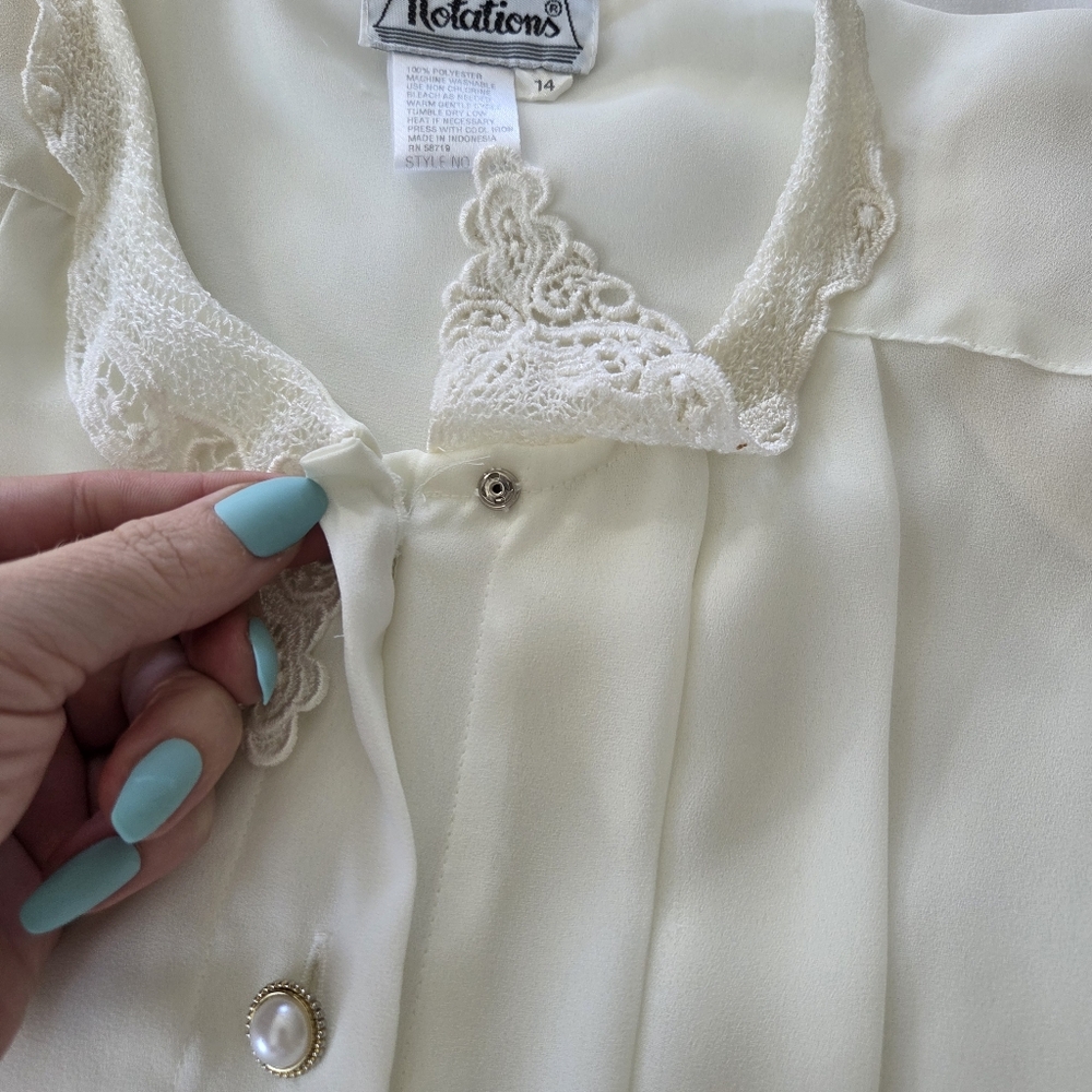 Vintage Notations Blouse 14 Ivory Sheer Lace Collar‎ Twee Victorian Goth Vamp - Picture 7 of 9